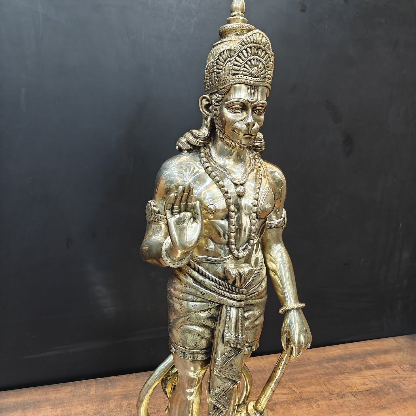 Brass Superfine Standing Hanuman Statue For Home Decor 3 Feet