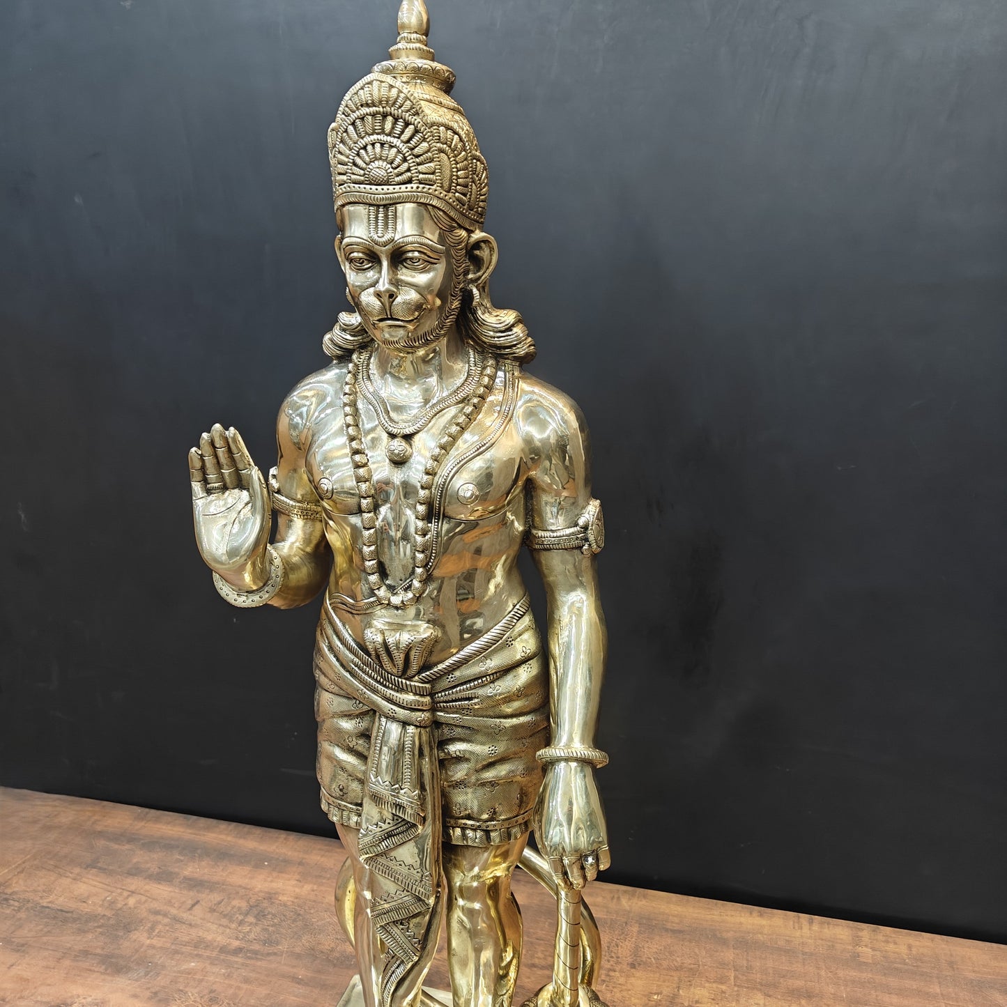 Brass Superfine Standing Hanuman Statue For Home Decor 3 Feet