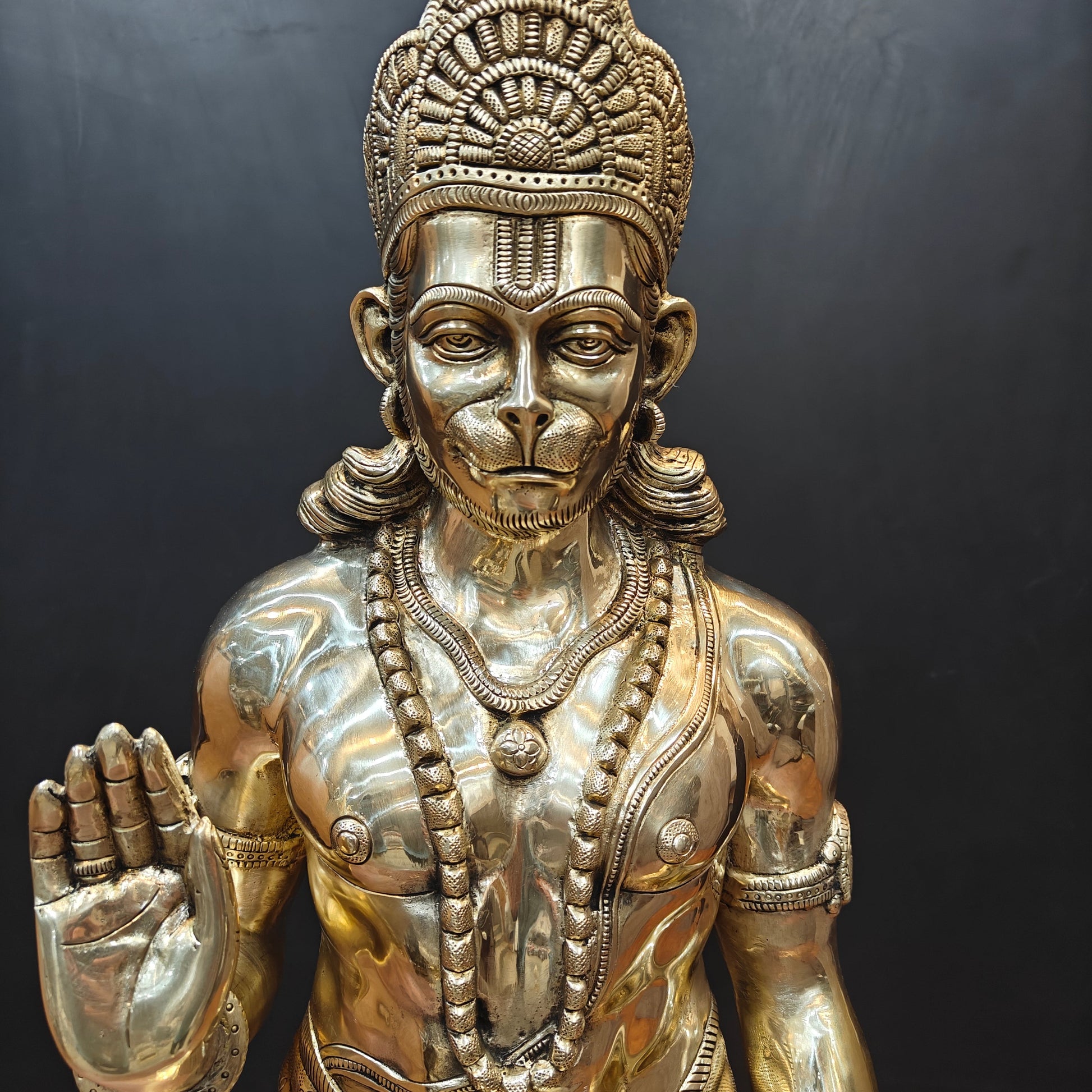 Brass Superfine Standing Hanuman Statue For Home Decor 3 Feet - Image 2