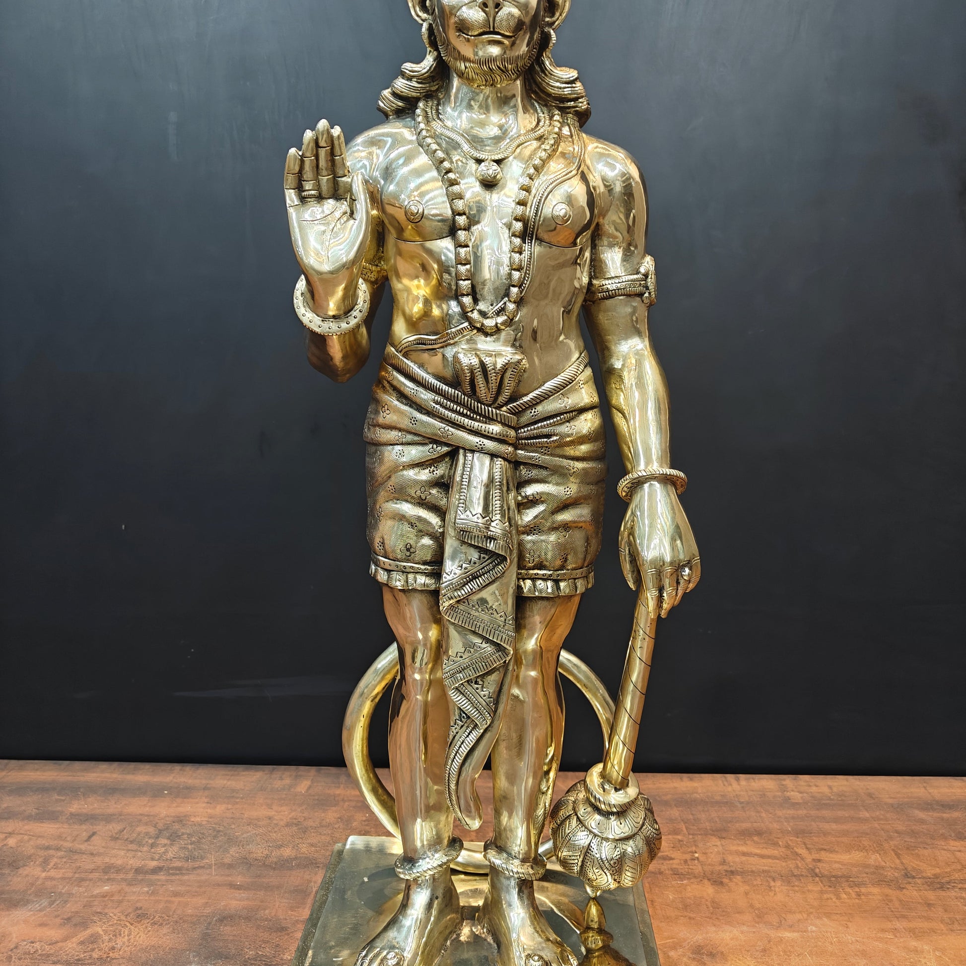 Brass Superfine Standing Hanuman Statue For Home Decor 3 Feet - Image 9