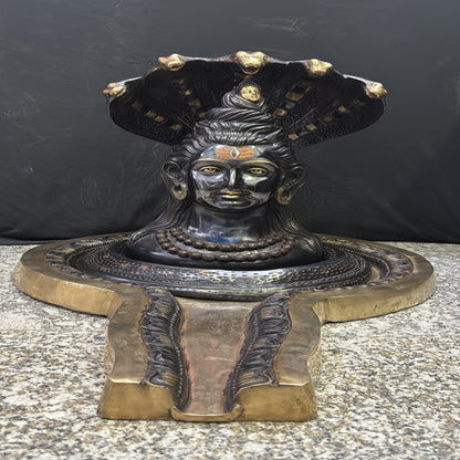 Brass Shiv Lingam Idol with Shiva Face and Vasuki Naag Black Patina Finish 35 Inch by vendor-unknown - Hindu Gods (View 3)