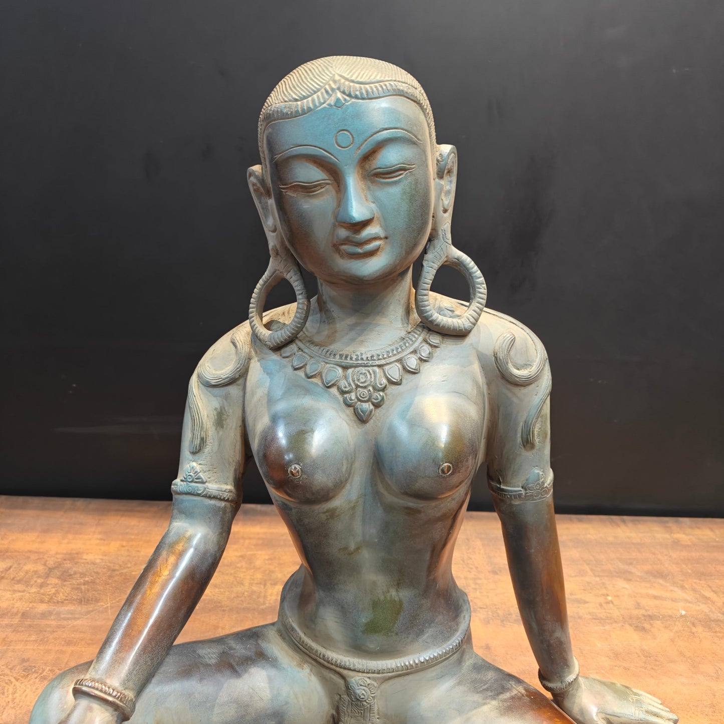 Brass Seated Nepalese Parvati Idol Antique Patina Finish 1.5 Feet