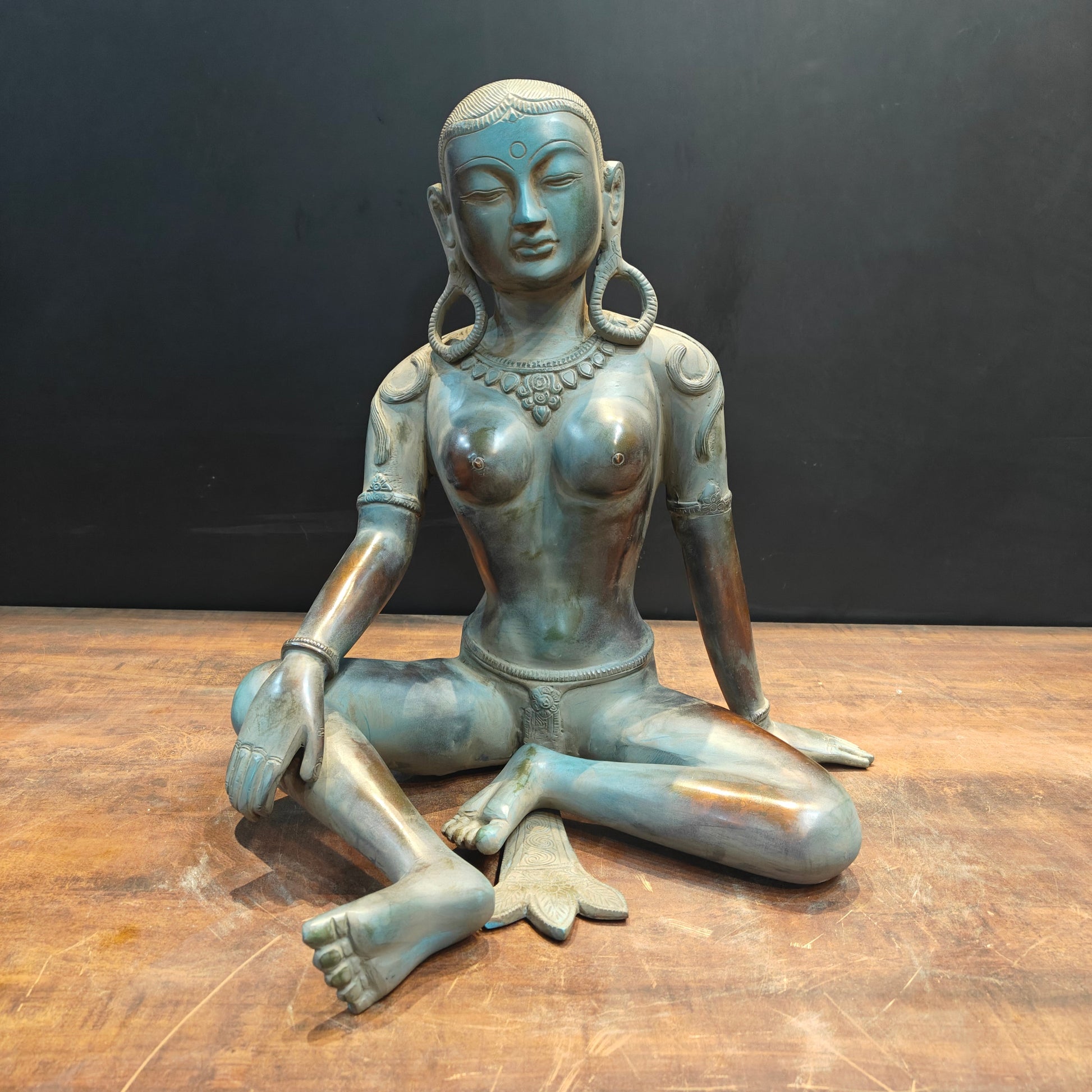 Brass Seated Nepalese Parvati Idol Antique Patina Finish 1.5 Feet - Image 3