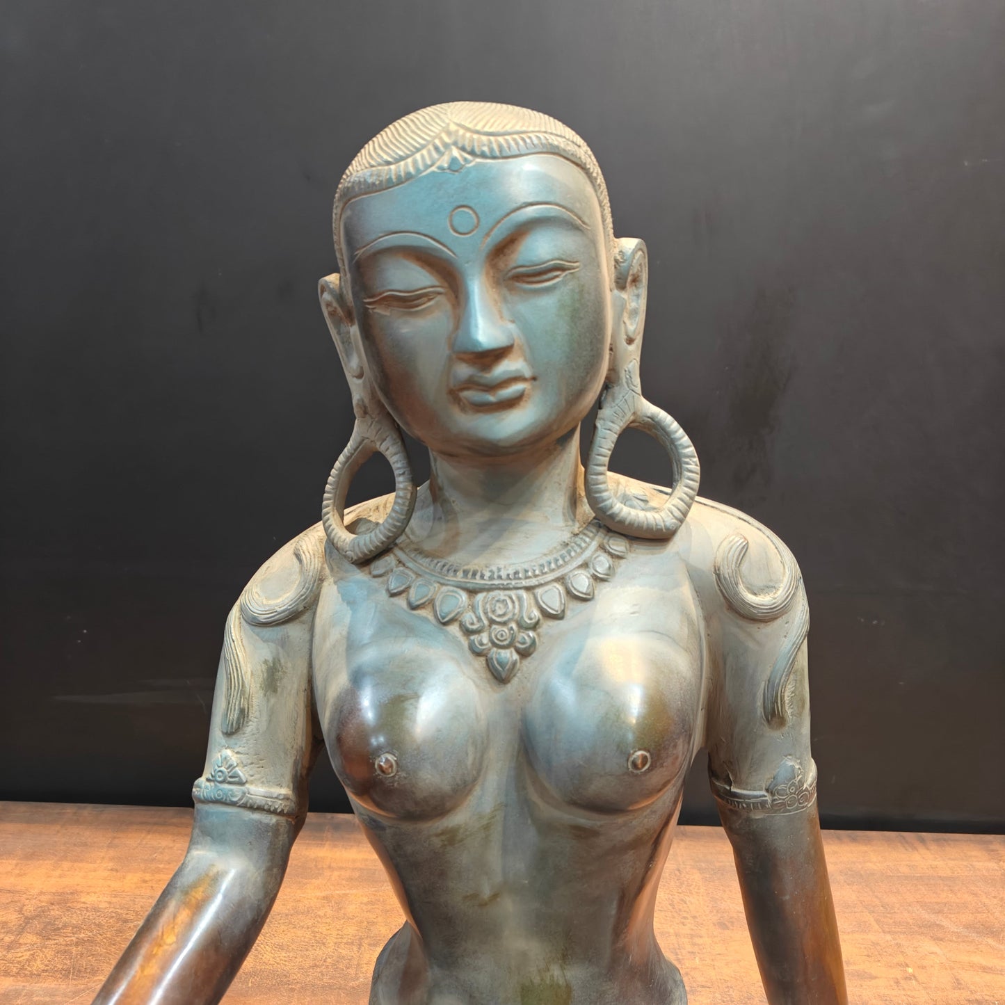 Brass Seated Nepalese Parvati Idol Antique Patina Finish 1.5 Feet