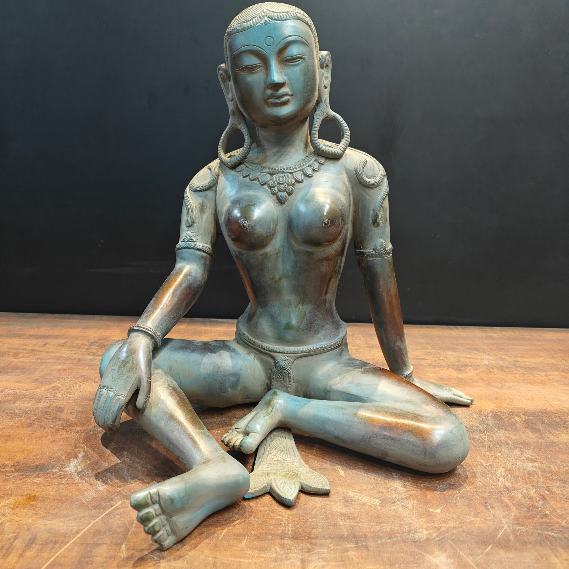 Brass Seated Nepalese Parvati Idol Antique Patina Finish 1.5 Feet - Image 7