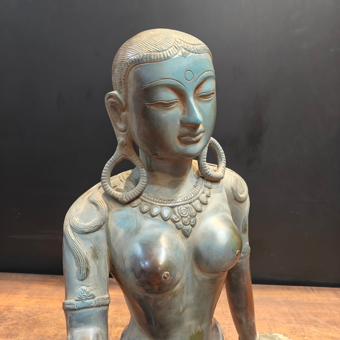 Brass Seated Nepalese Parvati Idol Antique Patina Finish 1.5 Feet