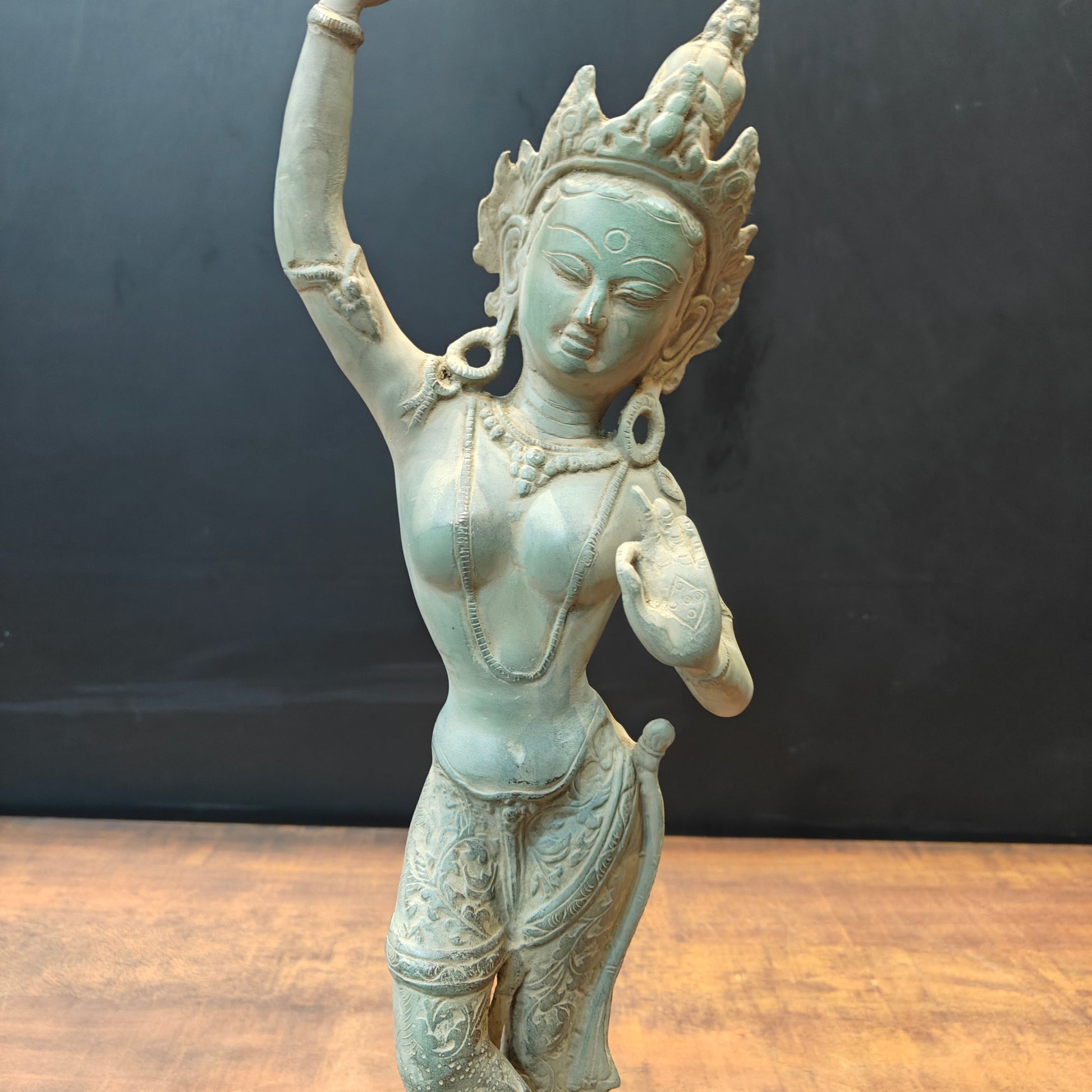 Brass Tibetan Buddhist Maya Devi Statue Green Patina Finish 19 Inch - Image 4