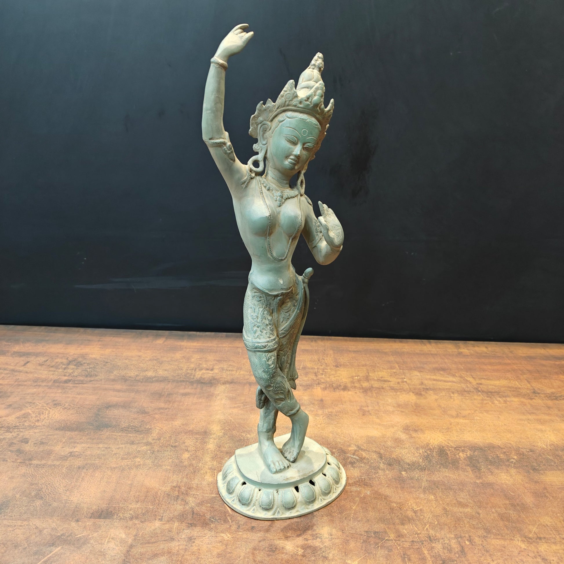 Brass Tibetan Buddhist Maya Devi Statue Green Patina Finish 19 Inch - Image 6