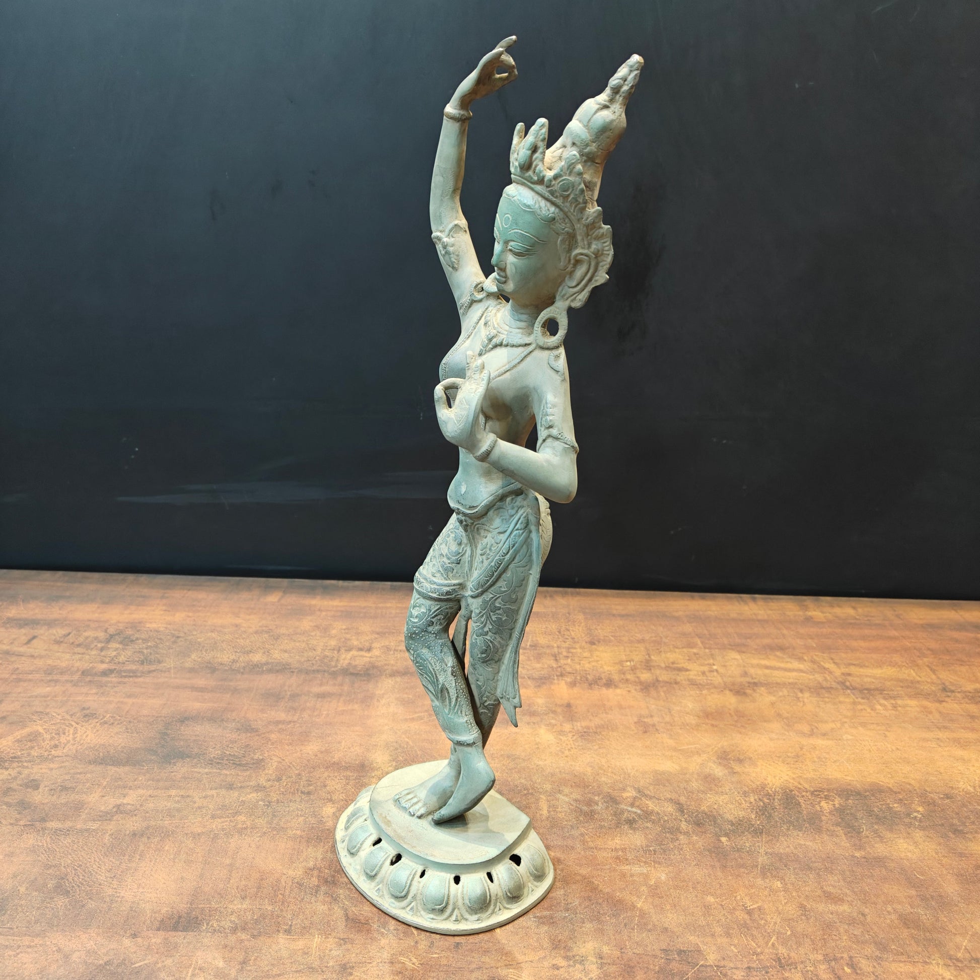 Brass Tibetan Buddhist Maya Devi Statue Green Patina Finish 19 Inch - Image 7