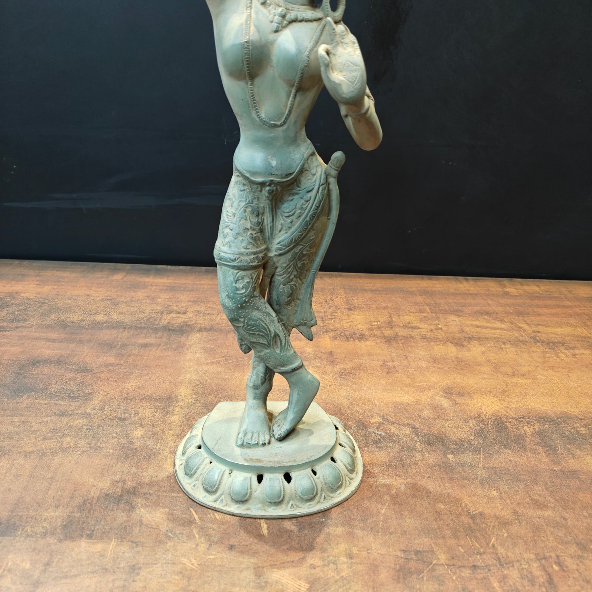 Brass Tibetan Buddhist Maya Devi Statue Green Patina Finish 19 Inch - Image 8
