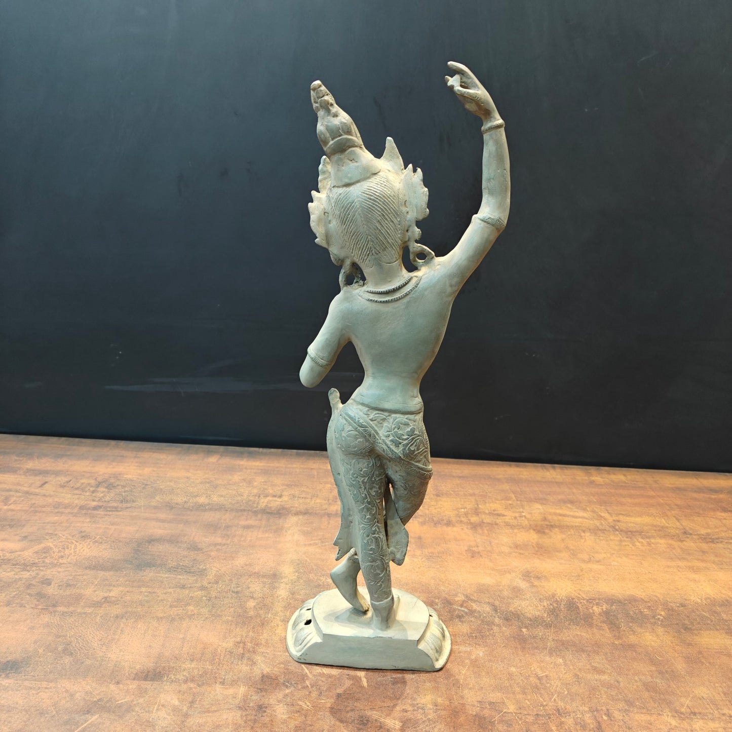 Brass Tibetan Buddhist Maya Devi Statue Green Patina Finish 19 Inch