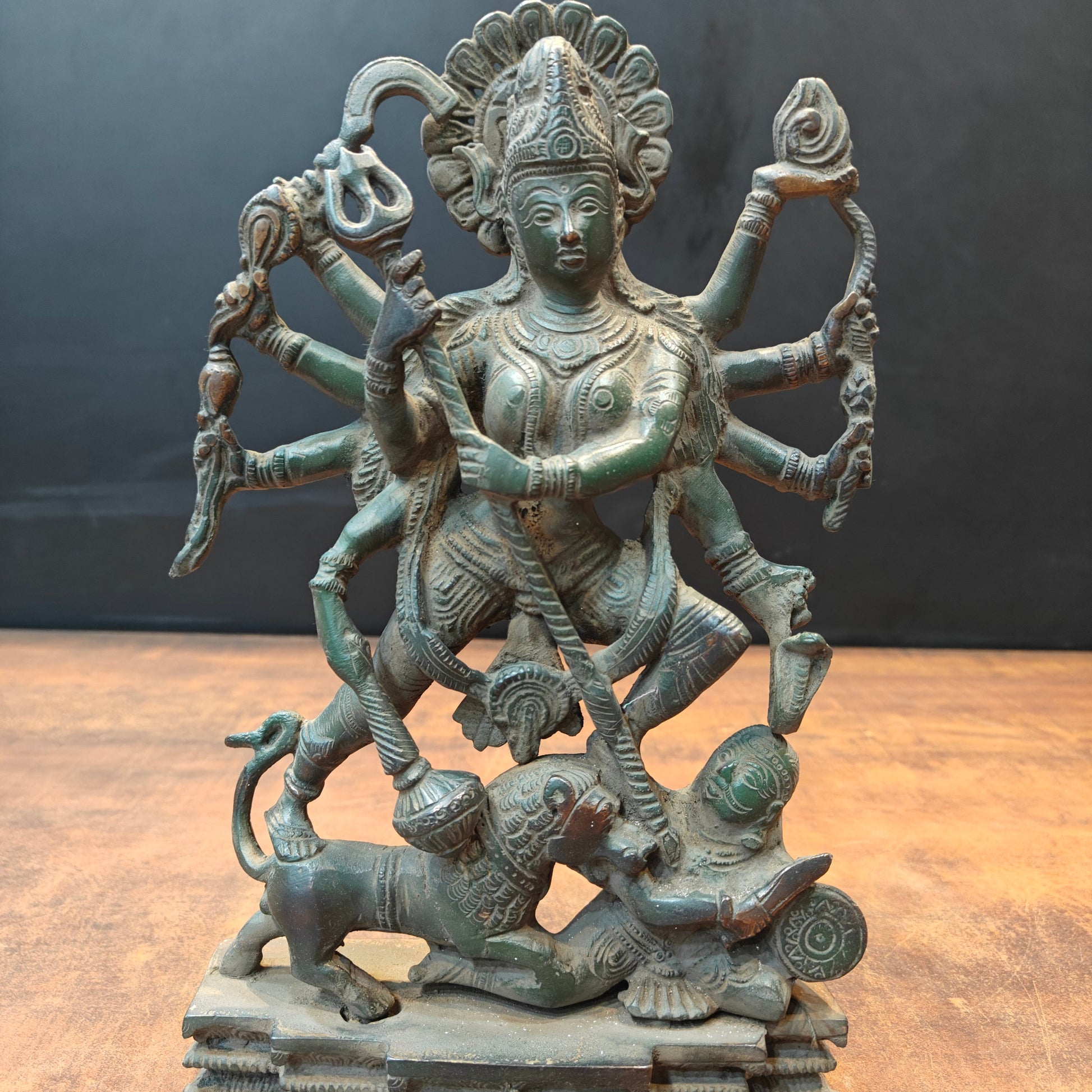 Brass Kali Statue With Temple Arch Antique Patina Finish 11 Inch - Image 5