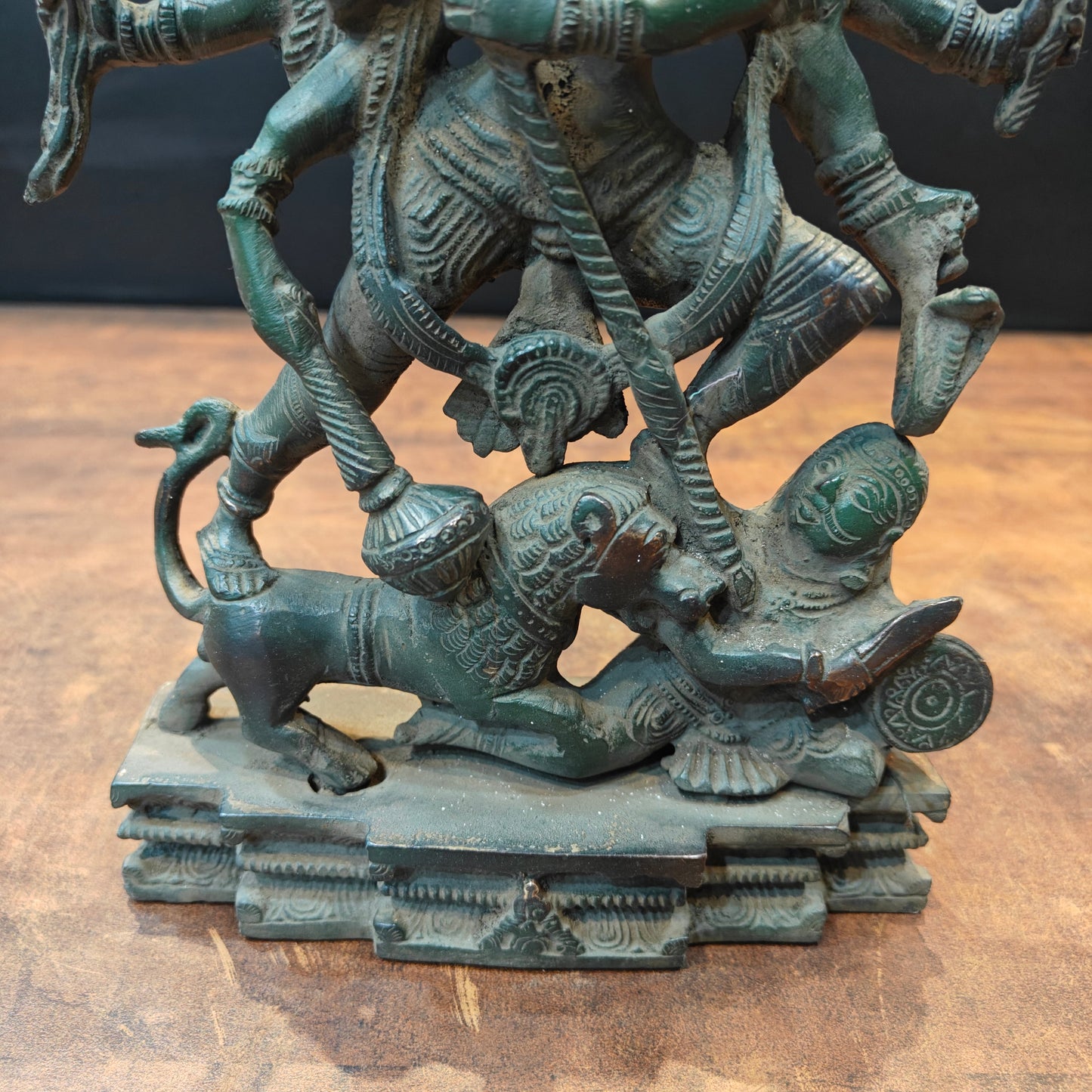 Brass Kali Statue With Temple Arch Antique Patina Finish 11 Inch