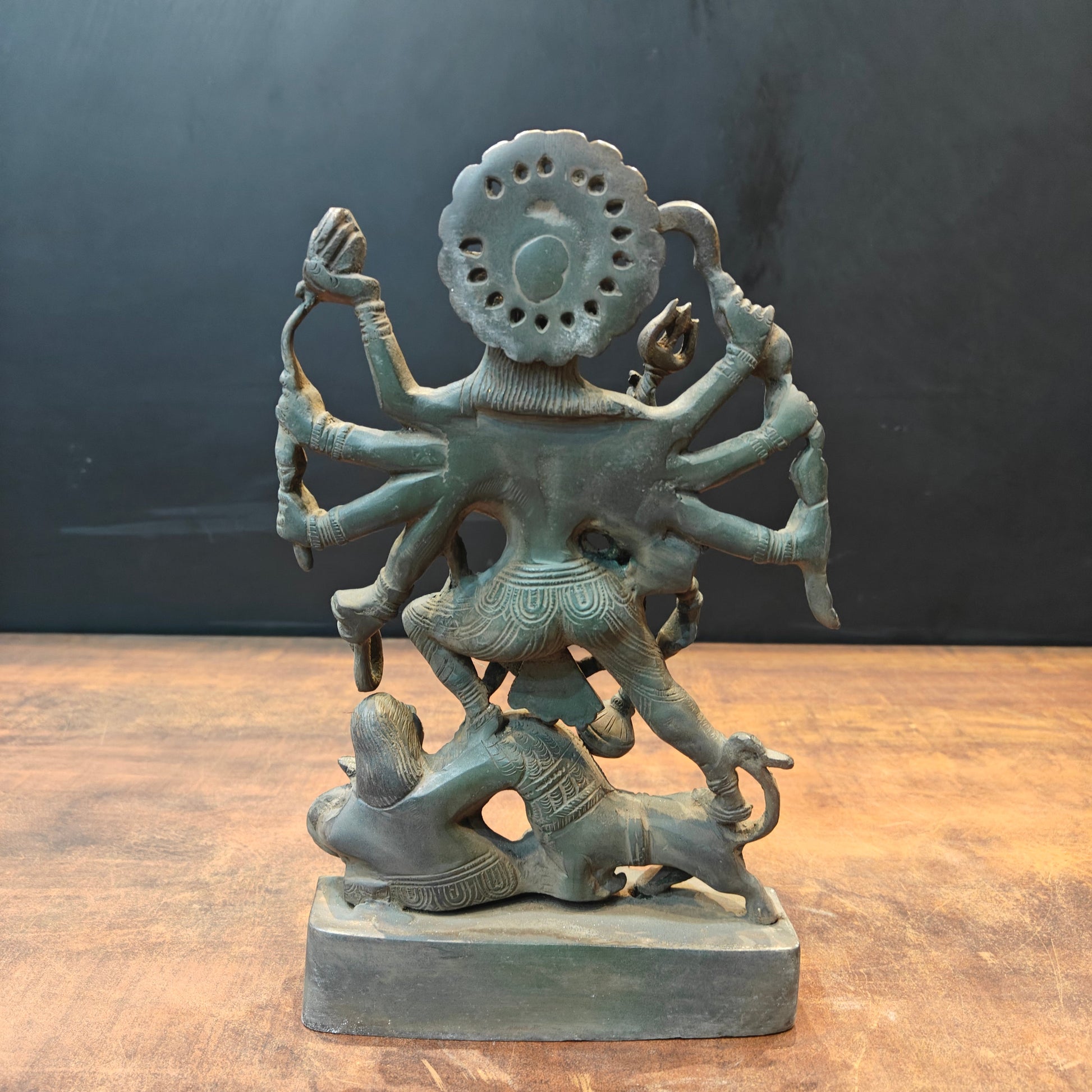 Brass Kali Statue With Temple Arch Antique Patina Finish 11 Inch - Image 7