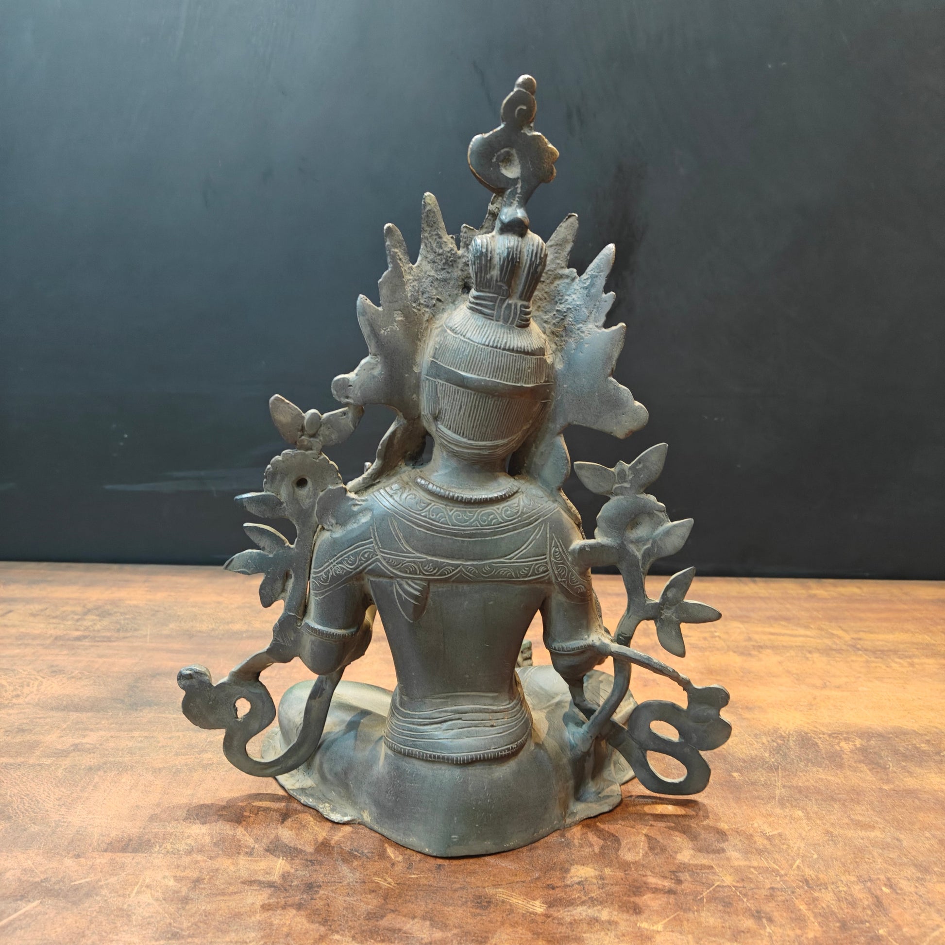 Brass Buddhist Goddess Green Tara Idol Antique Patina Finish 15 Inch - Image 6