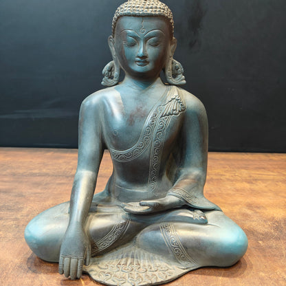 Brass Buddha Statue in Bhumisparsha Mudra Antique Patina Finish 12 Inch by vendor-unknown - Buddha (View 6)
