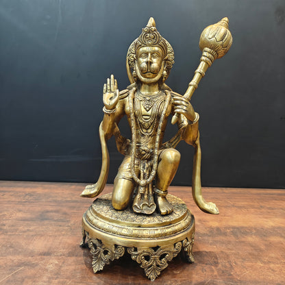 Brass Blessing Hanuman Idol Sitting On Chowki 1.5 Feet by vendor-unknown - Hindu Gods (View 7)