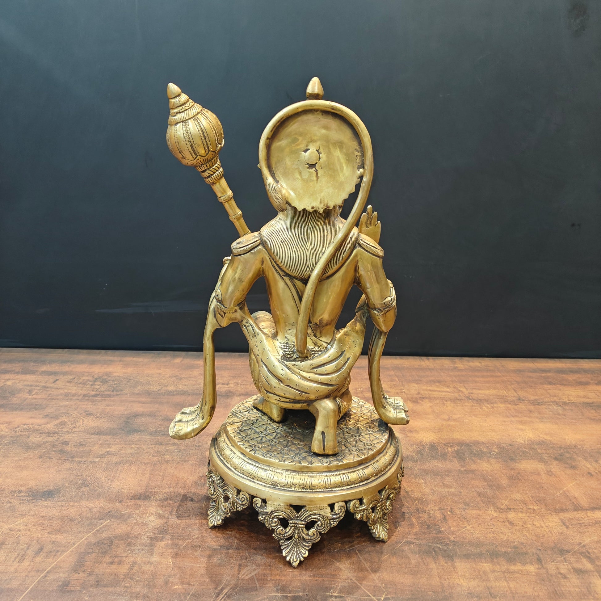 Brass Blessing Hanuman Idol Sitting On Chowki 1.5 Feet - Image 8