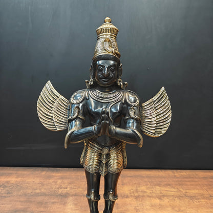 Brass Standing Garud Dev Idol Vehicle of Lord Vishnu Antique Gold Finish 2 Feet by vendor-unknown - Hindu Gods (View 4)
