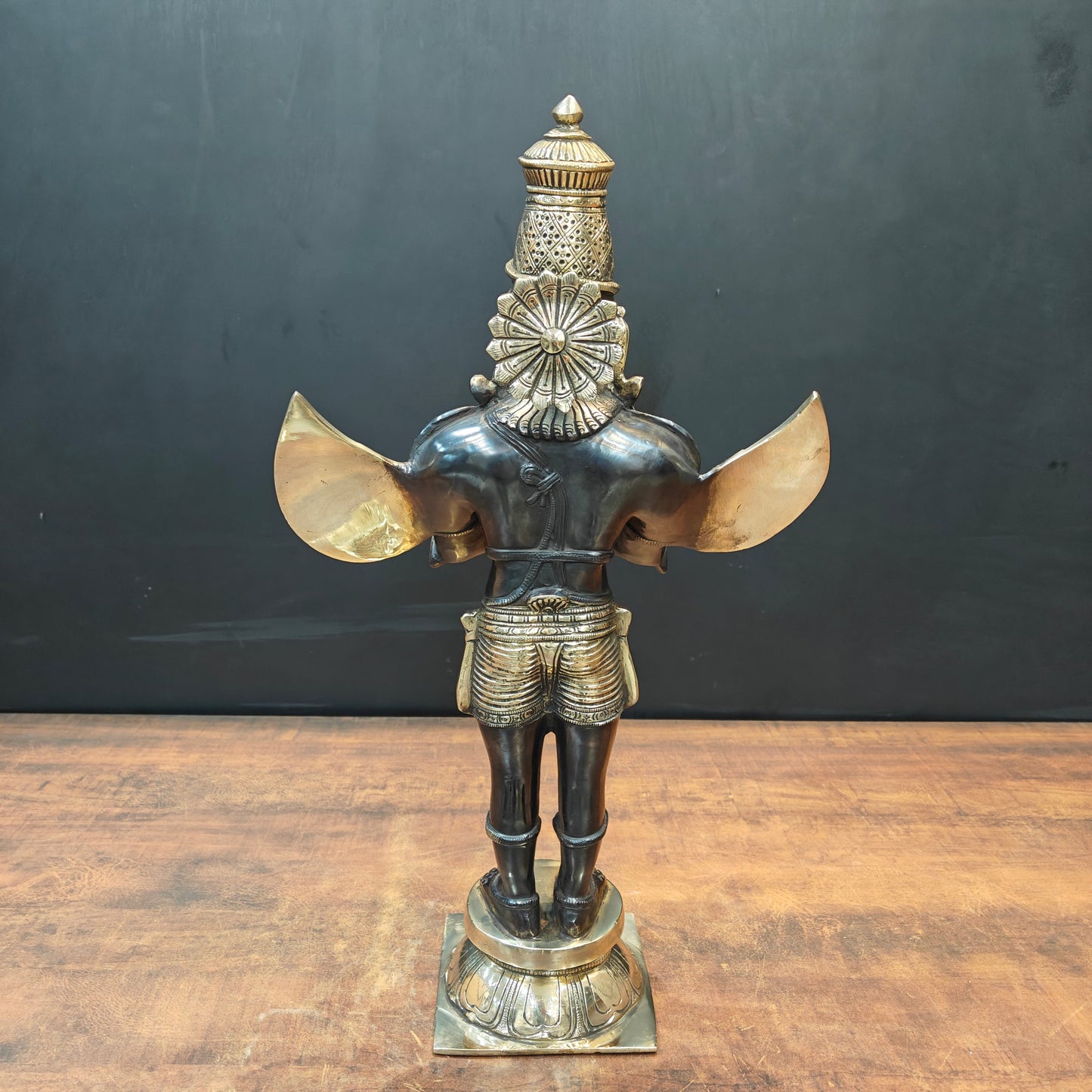 Brass Standing Garud Dev Idol Vehicle of Lord Vishnu Antique Gold Finish 2 Feet