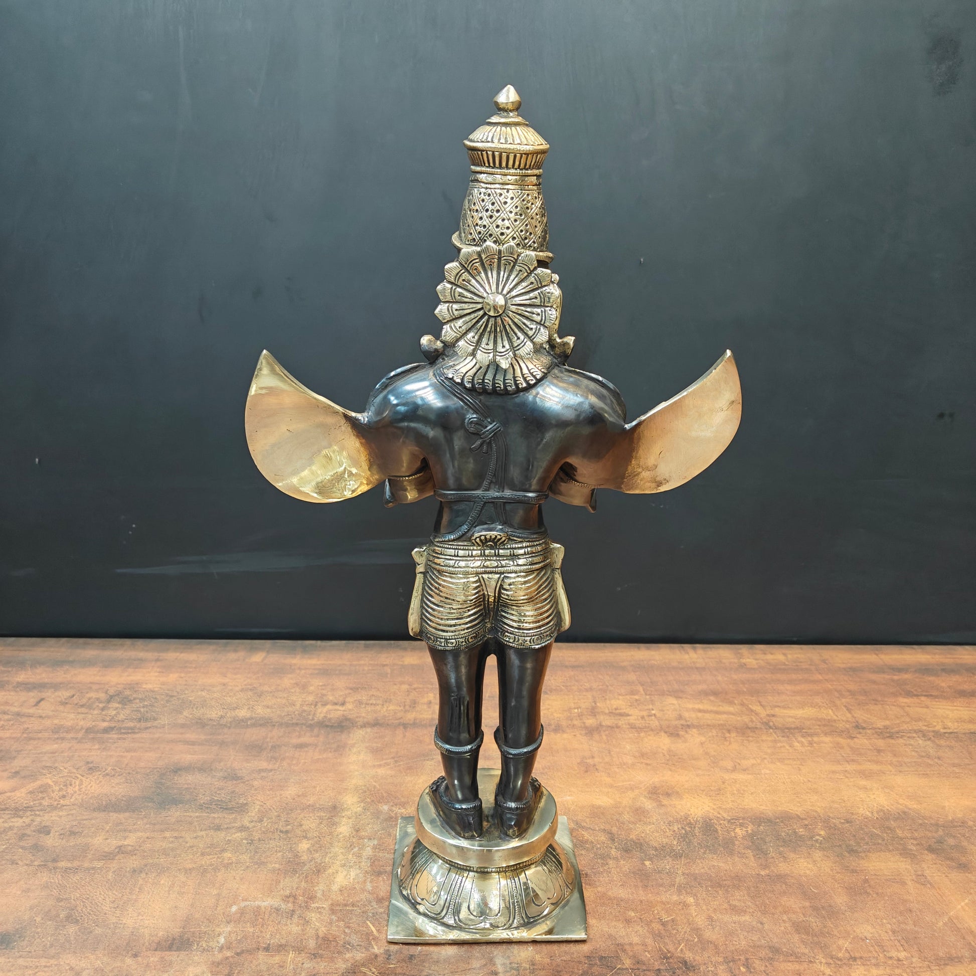 Brass Standing Garud Dev Idol Vehicle of Lord Vishnu Antique Gold Finish 2 Feet - Image 9