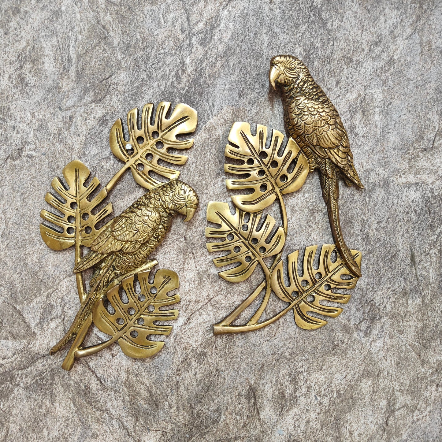 Brass Parrots On Tree Wall Hanging For Decor 1 Feet