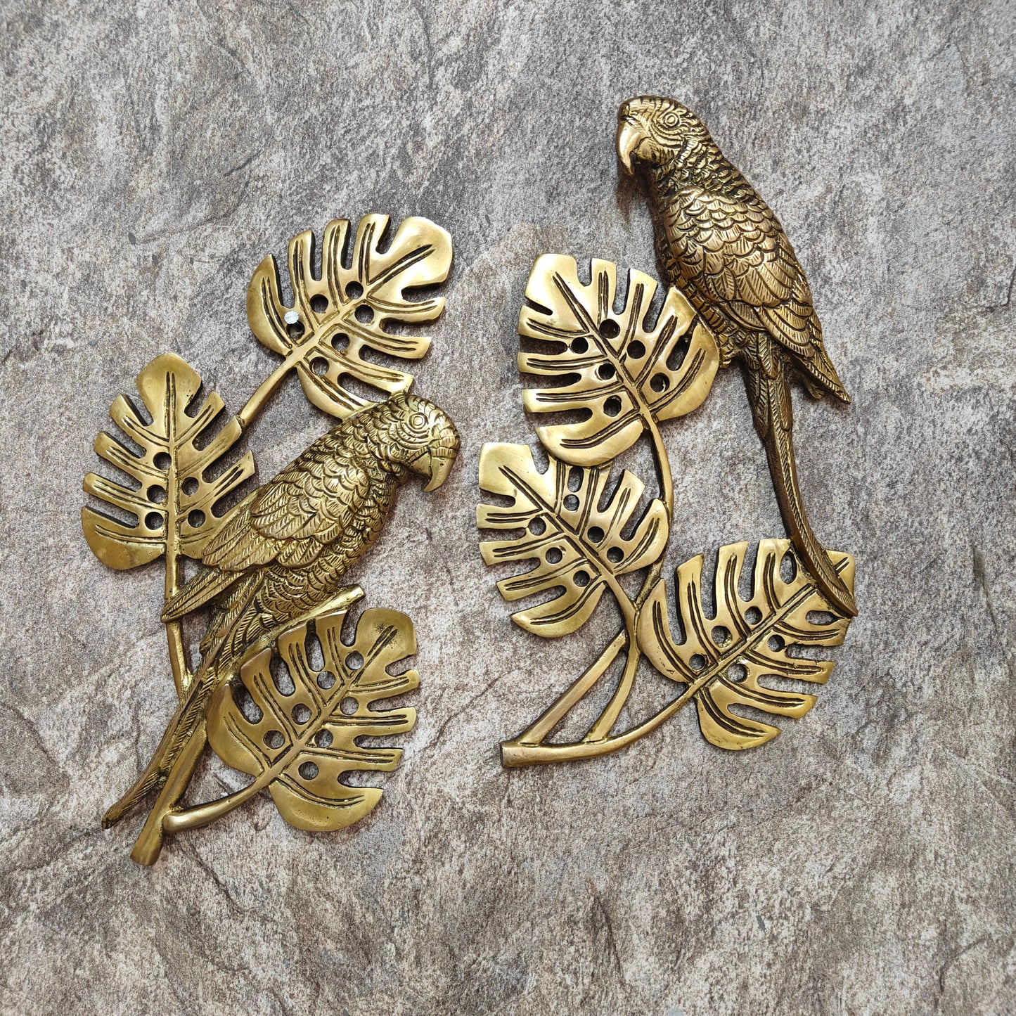 Brass Parrots On Tree Wall Hanging For Decor 1 Feet