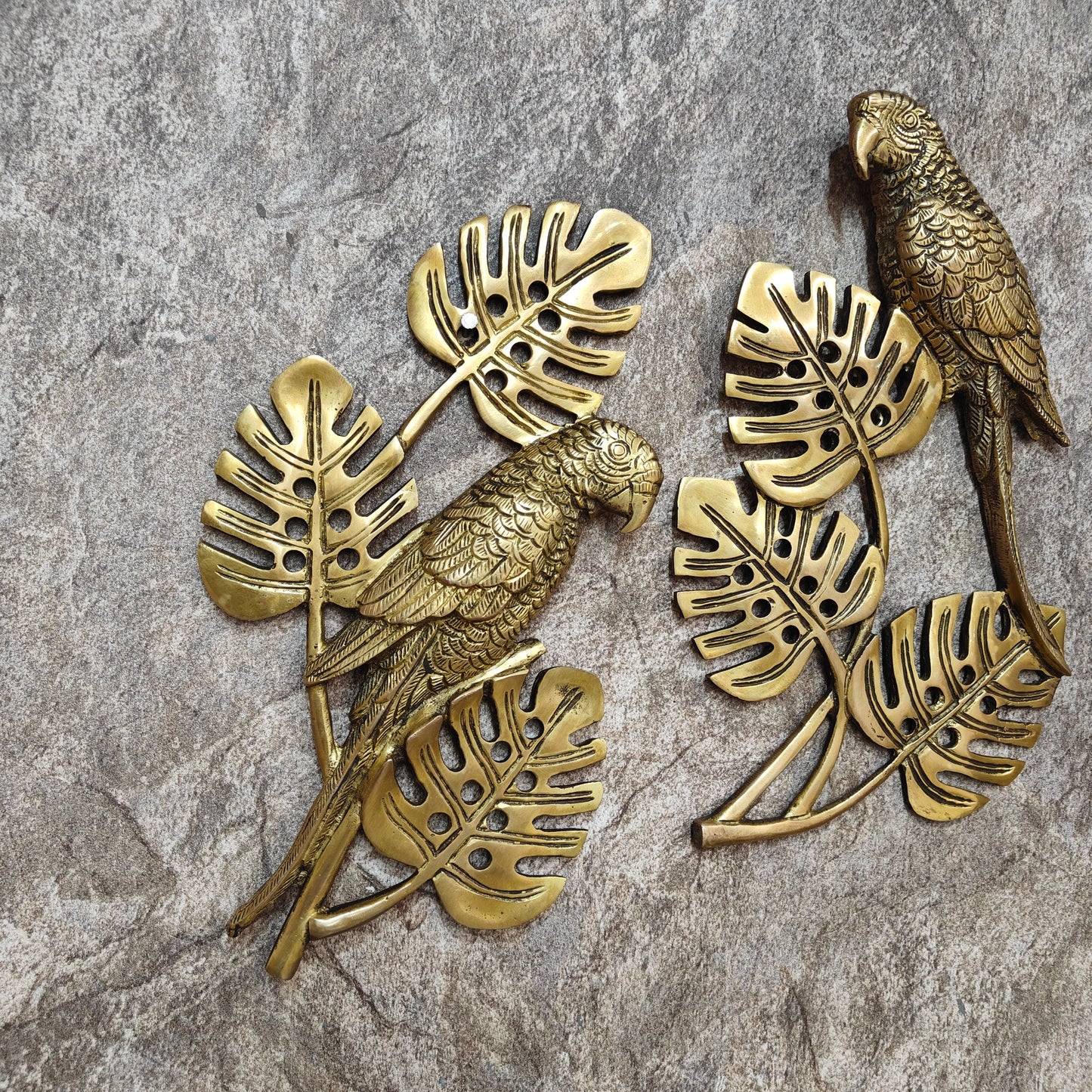 Brass Parrots On Tree Wall Hanging For Decor 1 Feet