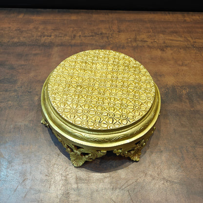 Brass Designer Puja Chowki Pedestal For Pooja Room Decor 4 Inch by vendor-unknown - Spiritual