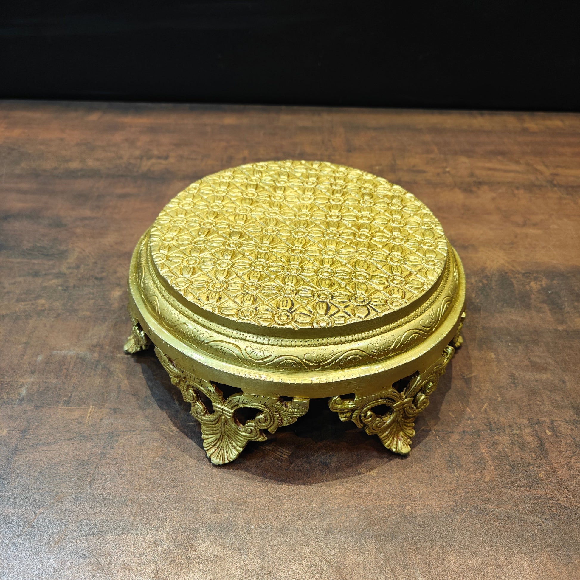 Brass Designer Puja Chowki Pedestal For Pooja Room Decor 4 Inch - Image 2