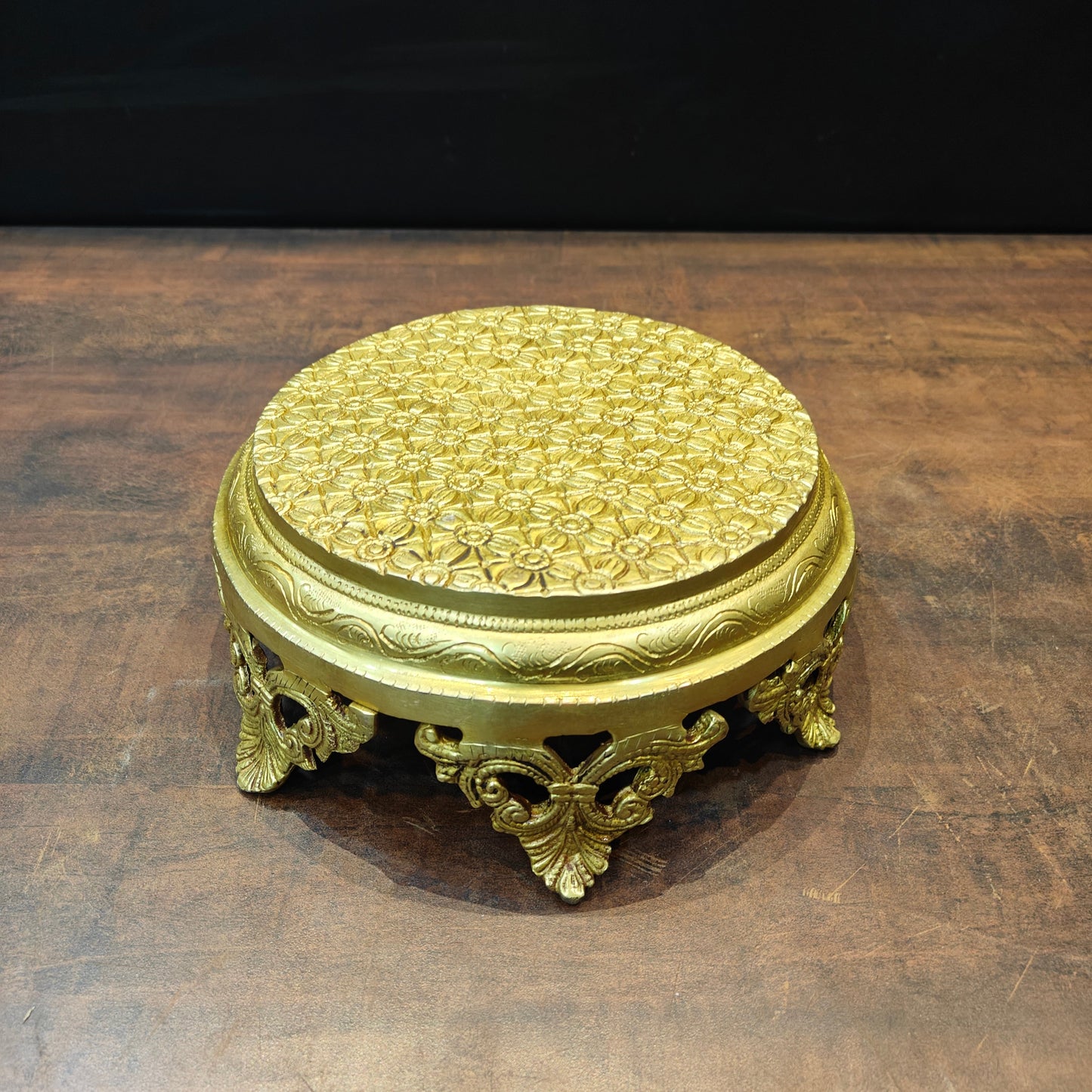 Brass Designer Puja Chowki Pedestal For Pooja Room Decor 4 Inch