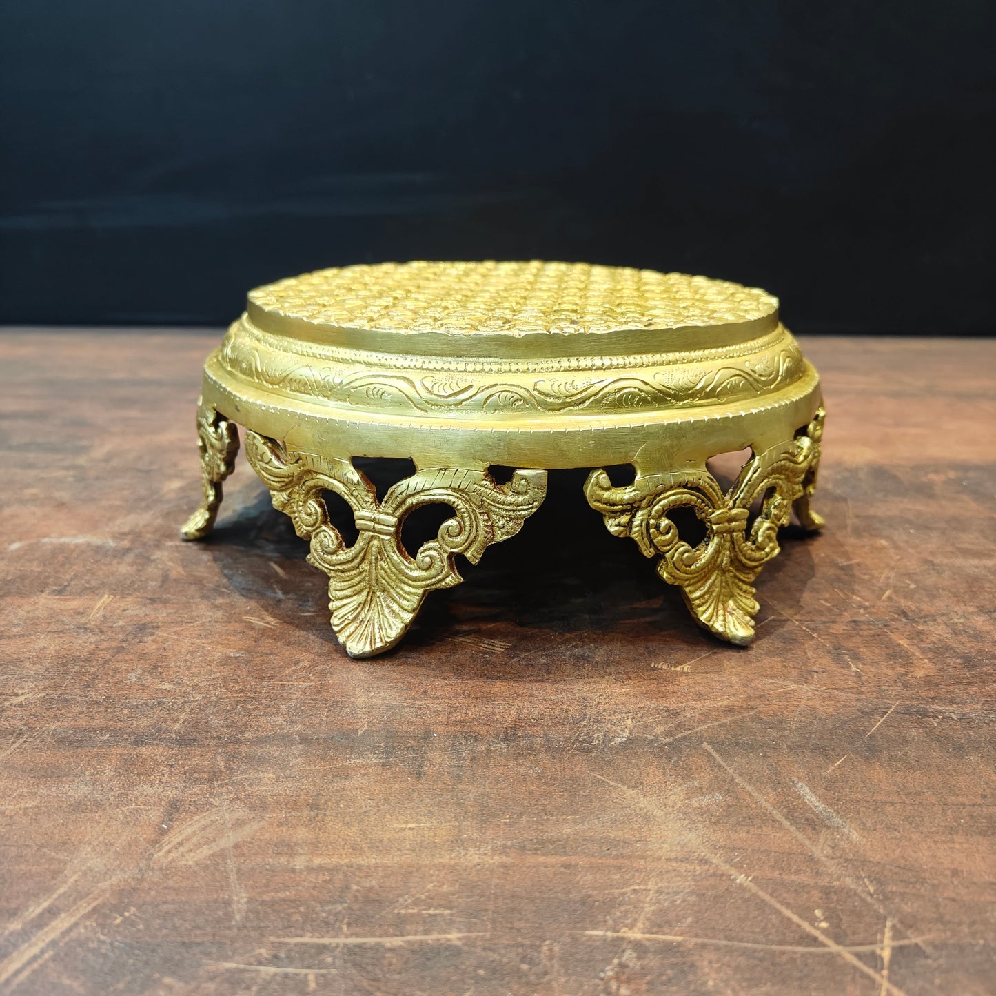 Brass Designer Puja Chowki Pedestal For Pooja Room Decor 4 Inch