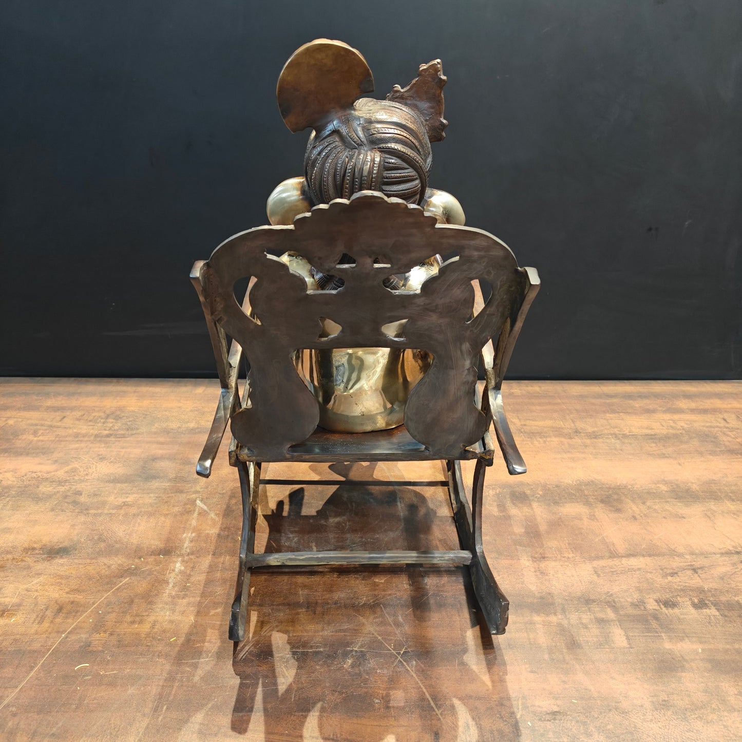 Brass Ganesha Idol Reading Book On Rocking Chair Antique Finish 2 Feet
