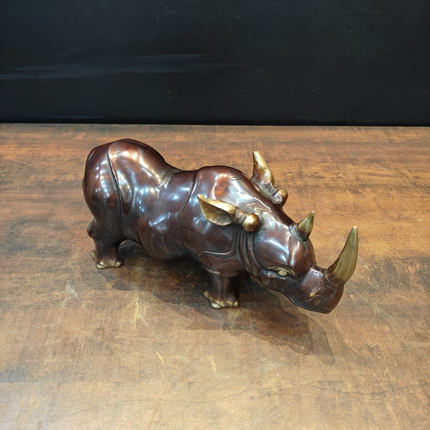 Brass Unique Rhino Statue Sculpture For Decor Showpiece 11 Inch