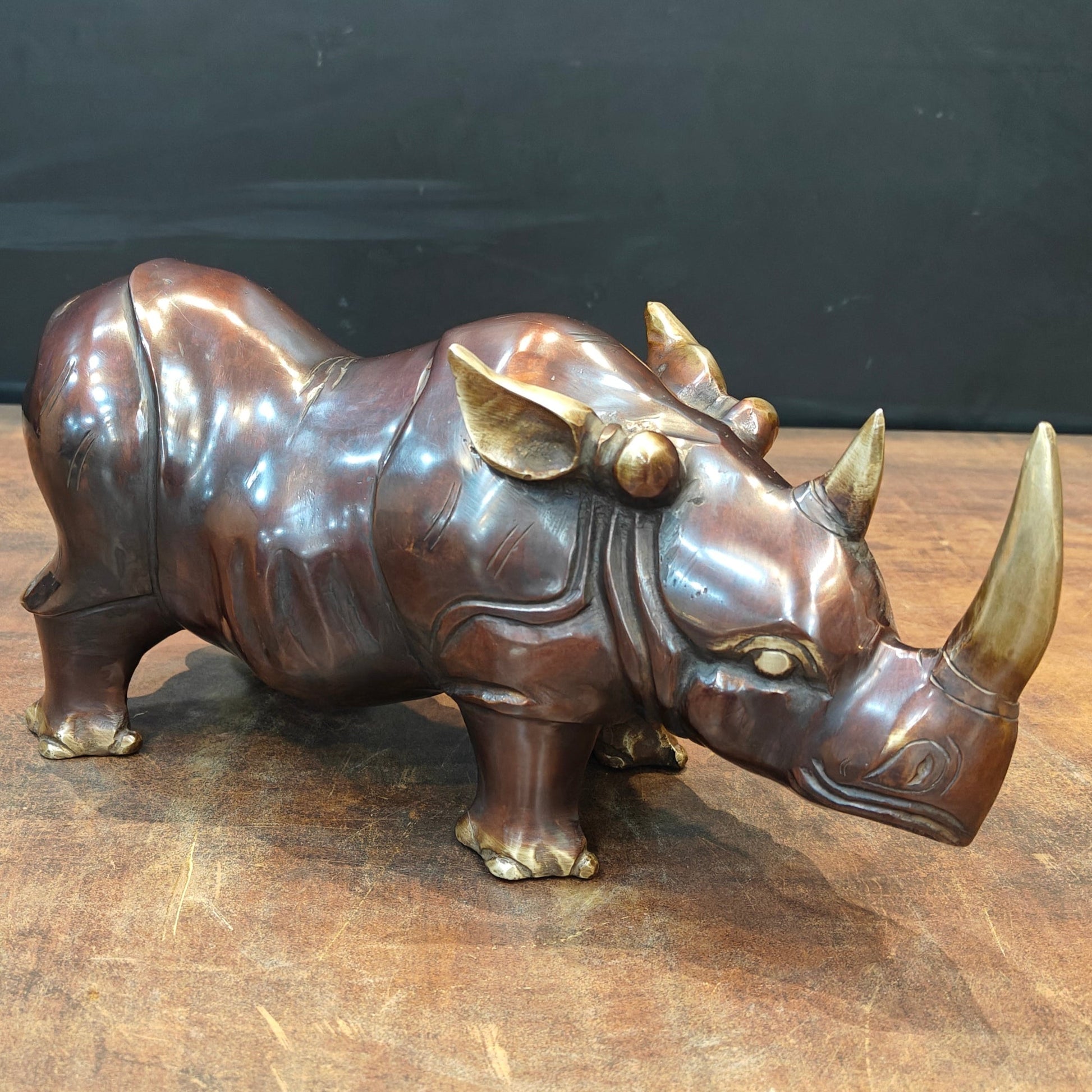 Brass Unique Rhino Statue Sculpture For Decor Showpiece 11 Inch - Image 2