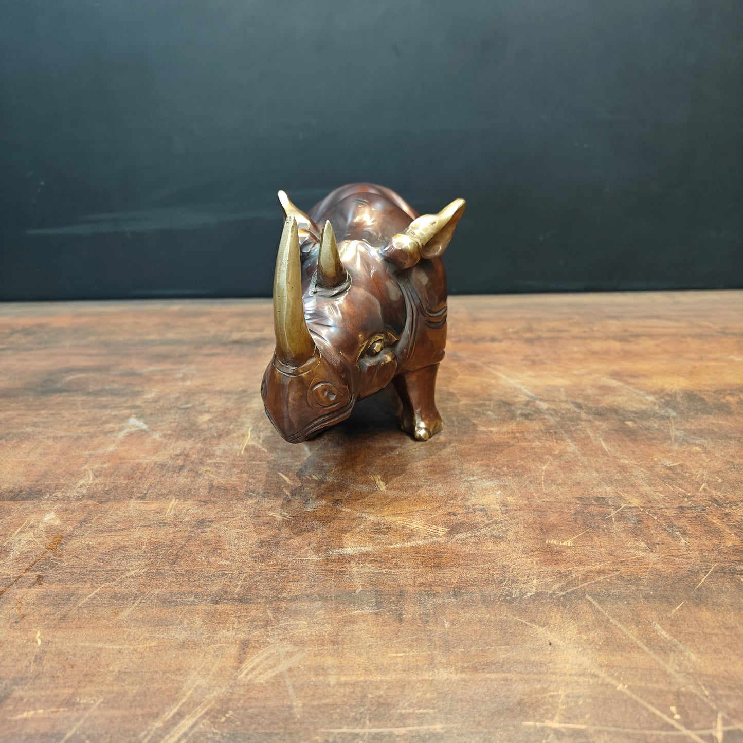 Brass Unique Rhino Statue Sculpture For Decor Showpiece 11 Inch