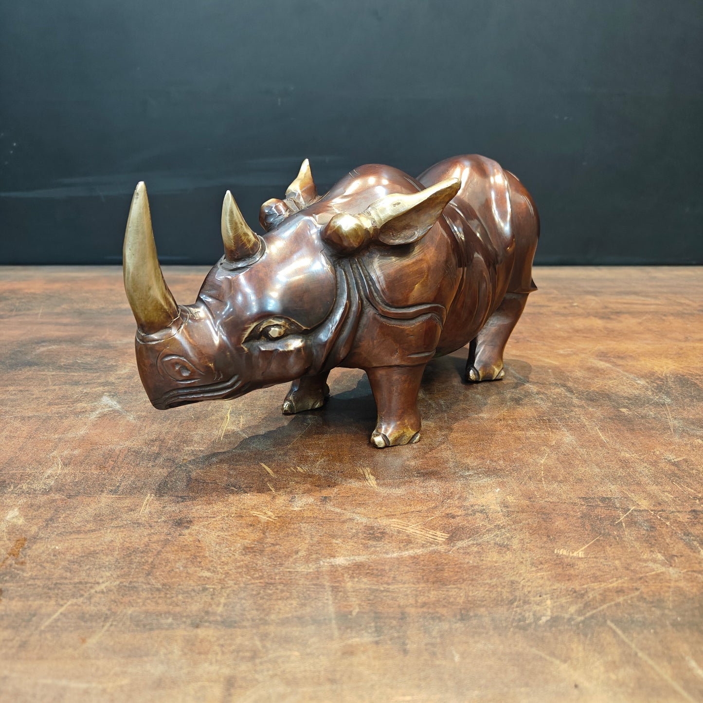 Brass Unique Rhino Statue Sculpture For Decor Showpiece 11 Inch