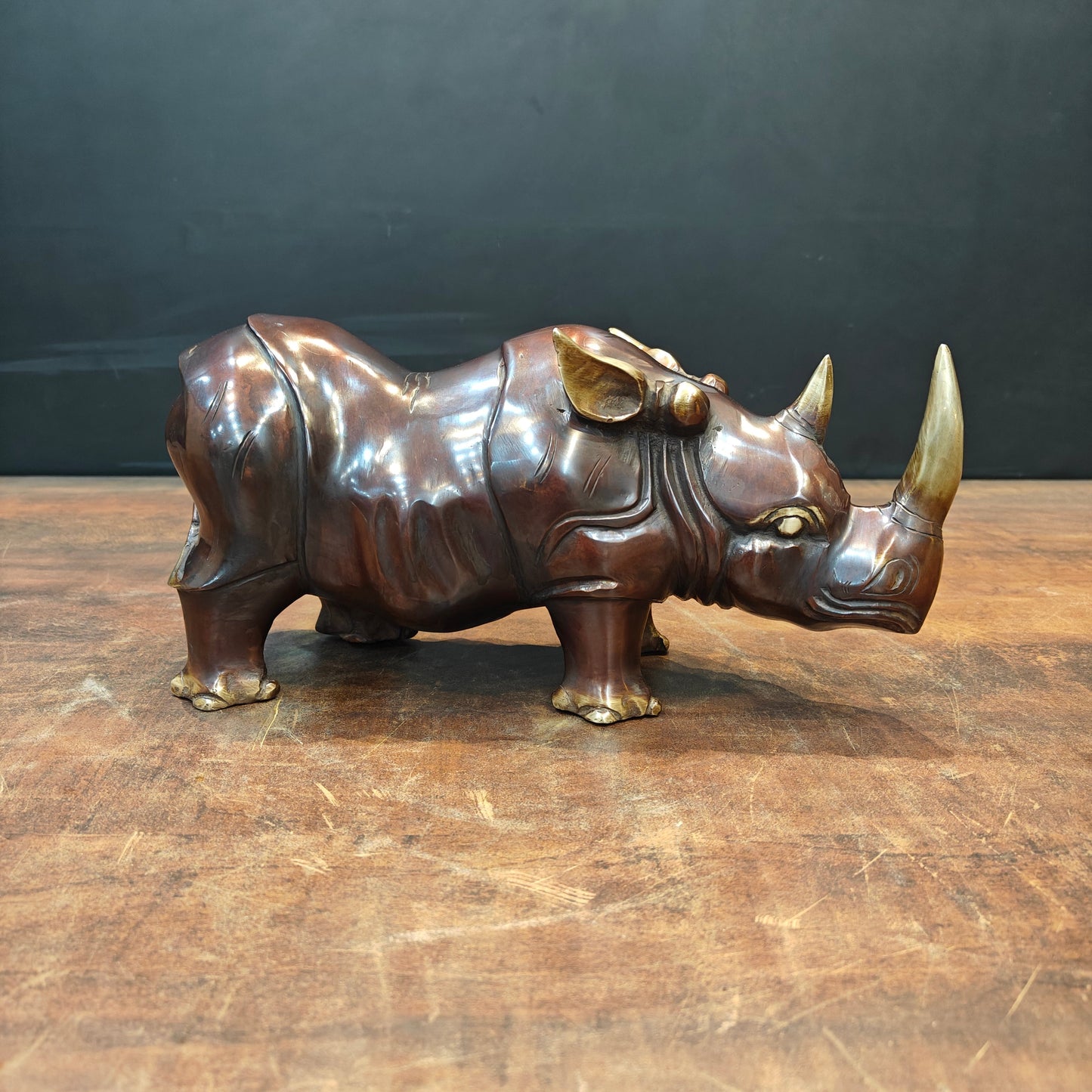 Brass Unique Rhino Statue Sculpture For Decor Showpiece 11 Inch