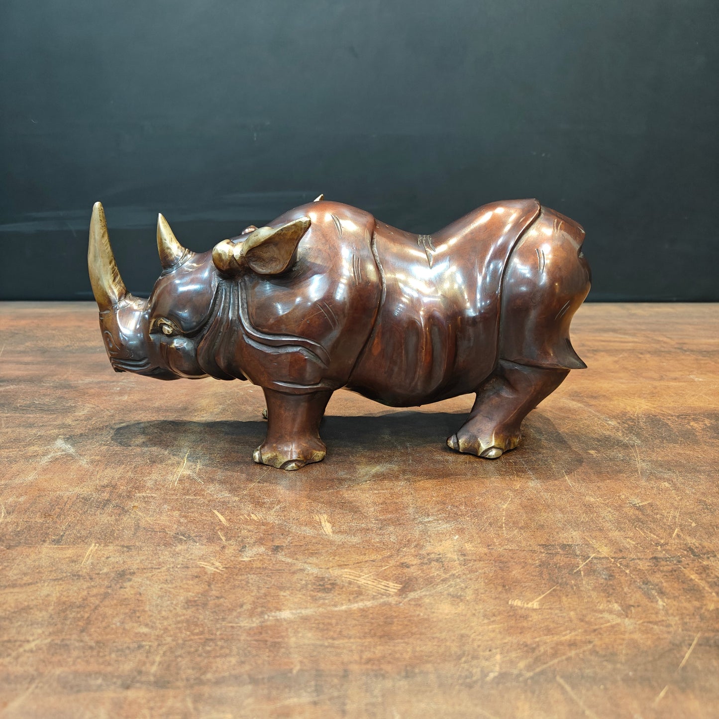 Brass Unique Rhino Statue Sculpture For Decor Showpiece 11 Inch