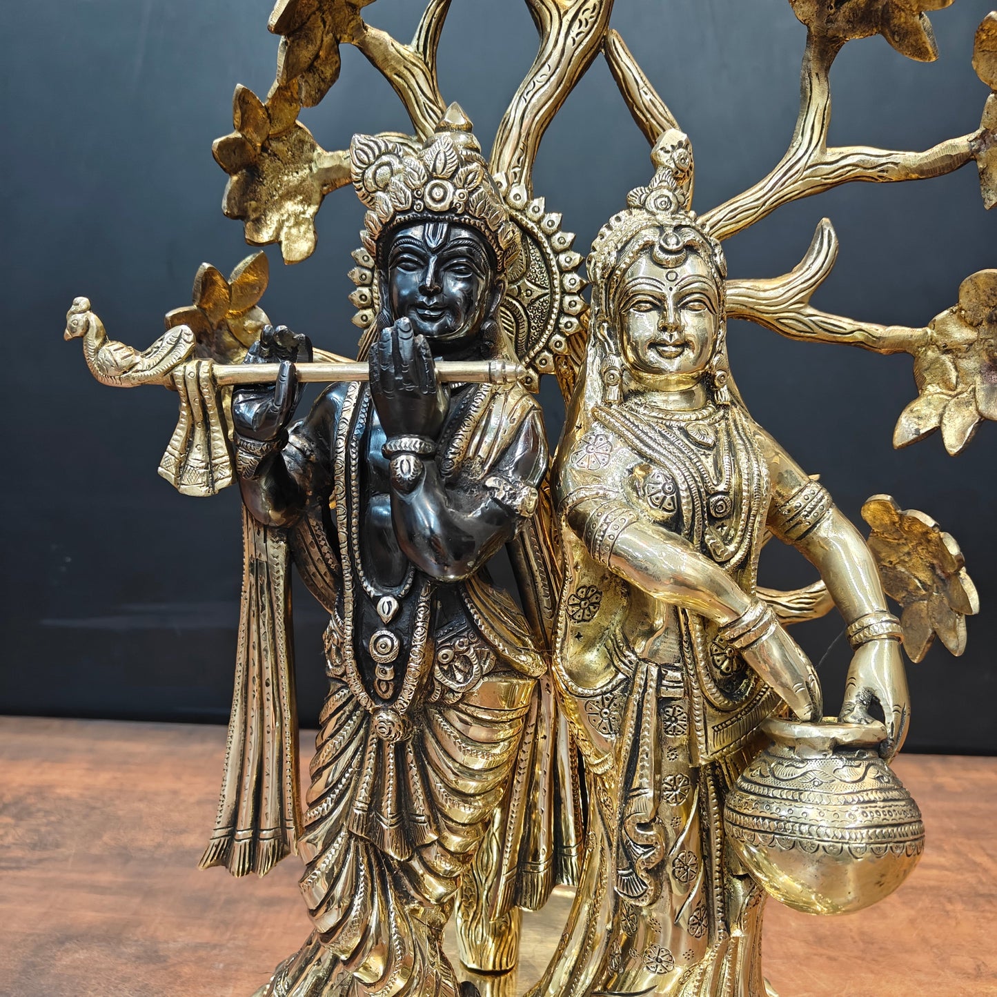 Brass Superfine Radha Krishna Idol Under Kadamba Tree 21 Inches