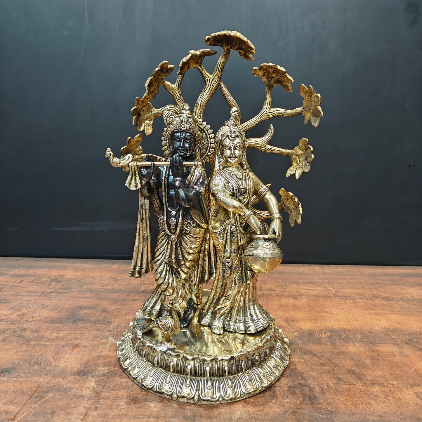 Brass Superfine Radha Krishna Idol Under Kadamba Tree 21 Inches