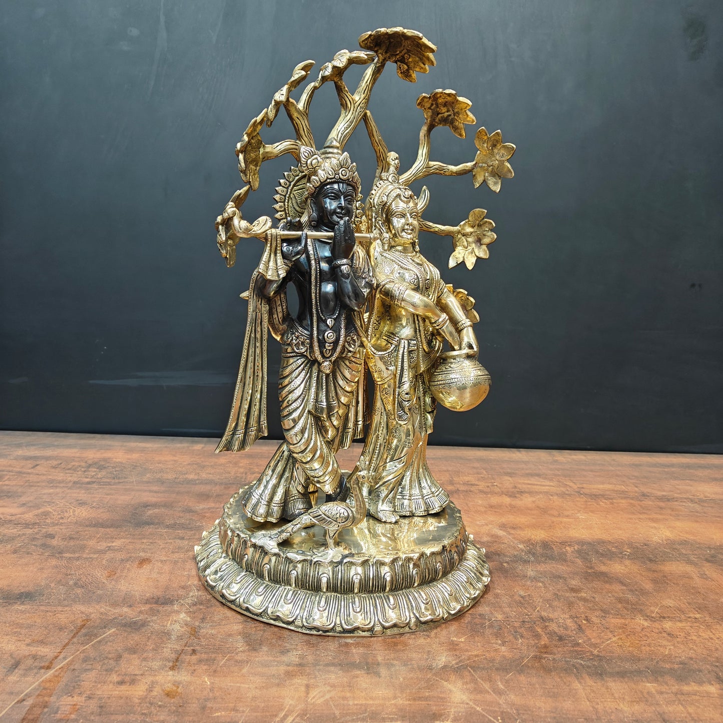 Brass Superfine Radha Krishna Idol Under Kadamba Tree 21 Inches