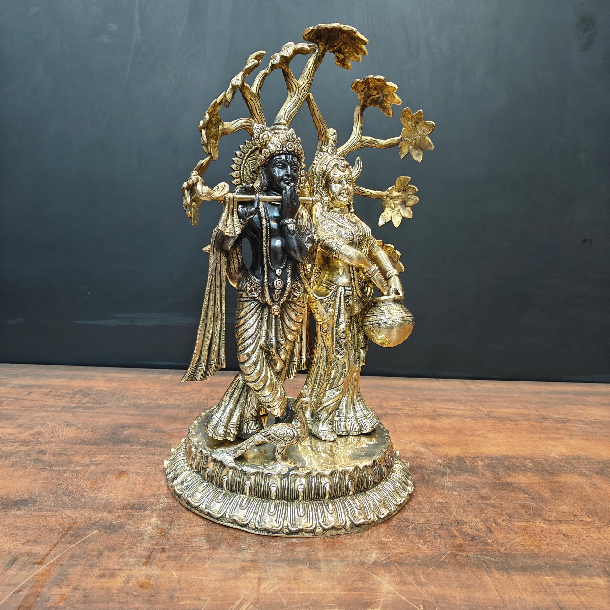 Brass Superfine Radha Krishna Idol Under Kadamba Tree 21 Inches - Image 5