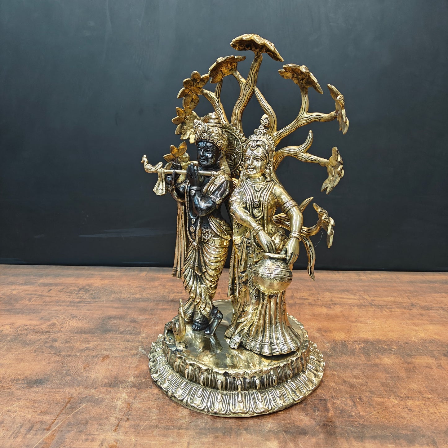 Brass Superfine Radha Krishna Idol Under Kadamba Tree 21 Inches