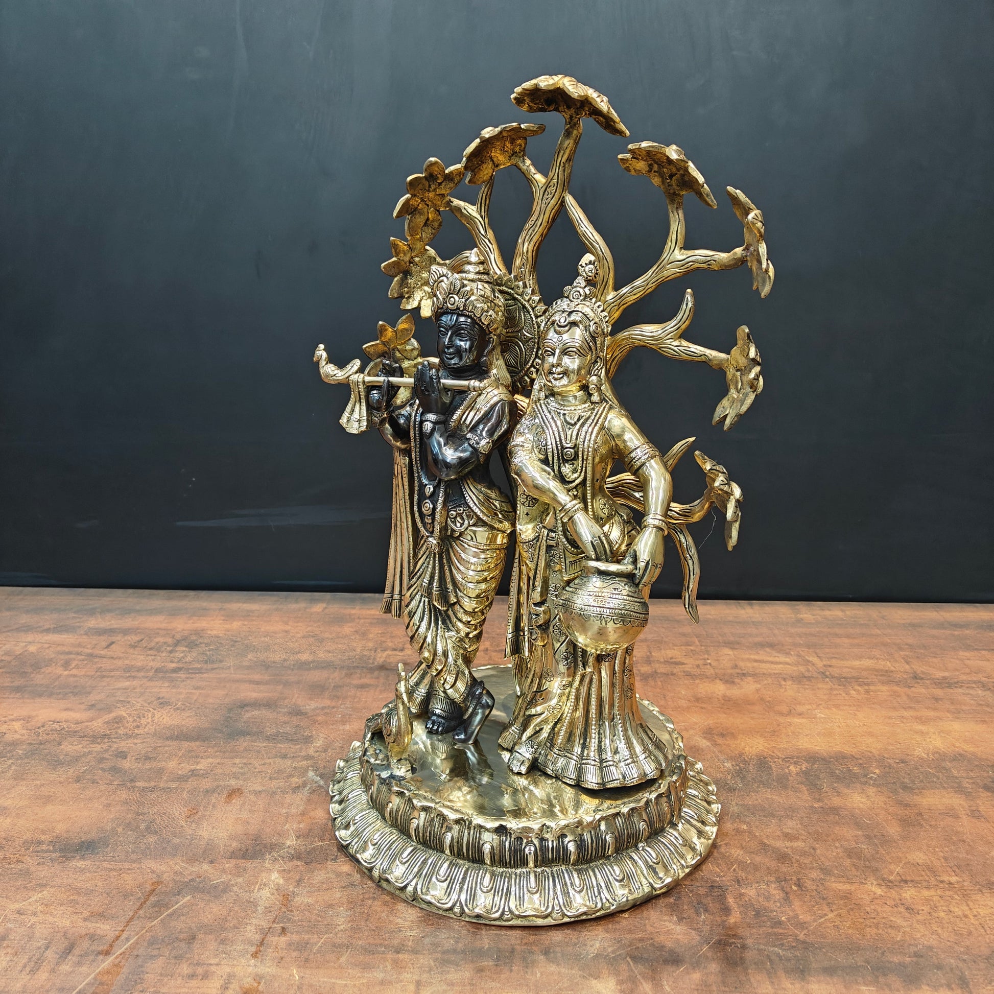 Brass Superfine Radha Krishna Idol Under Kadamba Tree 21 Inches - Image 6