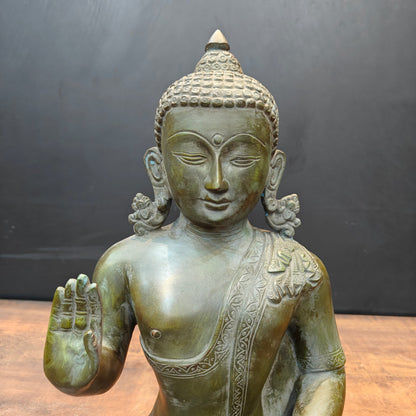 Brass Buddha Statue in Blessing Mudra Antique Patina Finish 1.5 Feet by vendor-unknown - Buddha (View 2)