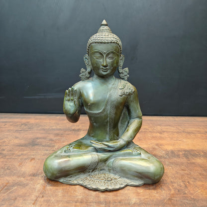 Brass Buddha Statue in Blessing Mudra Antique Patina Finish 1.5 Feet by vendor-unknown - Buddha (View 3)