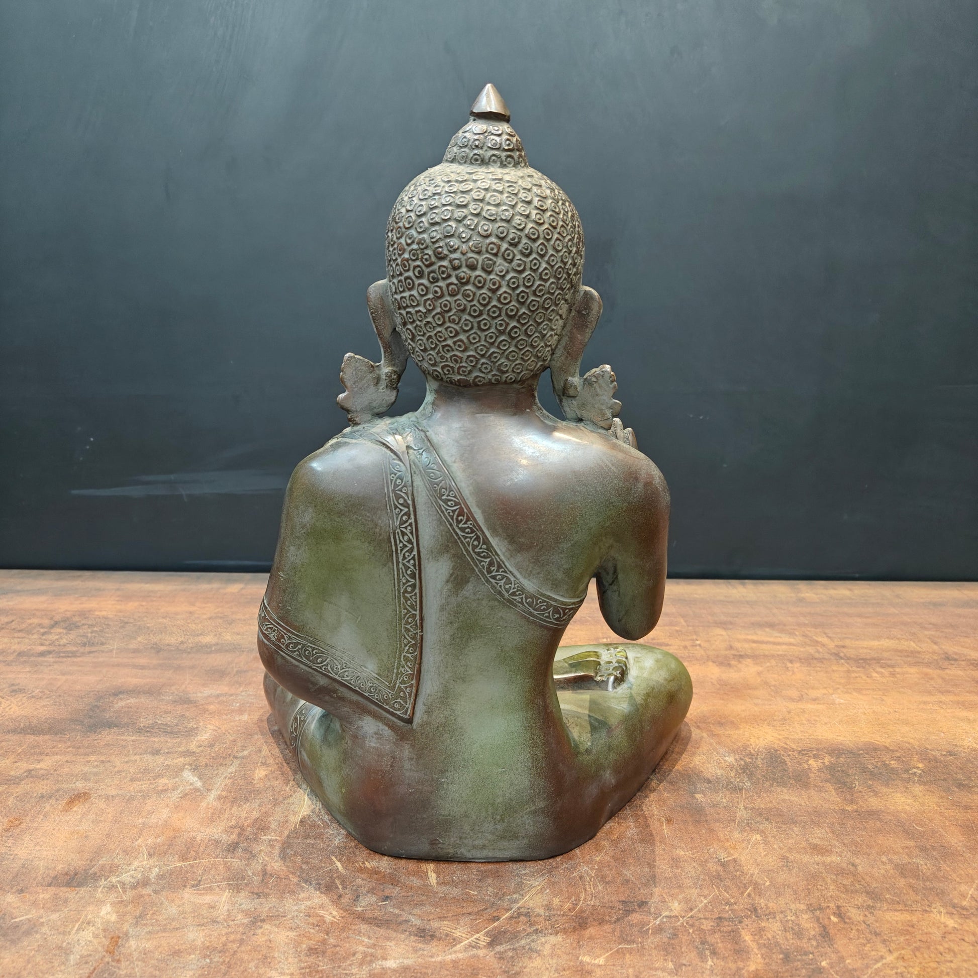 Brass Buddha Statue in Blessing Mudra Antique Patina Finish 1.5 Feet - Image 9