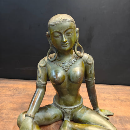 Brass Seated Nepalese Parvati Idol Green Patina Finish 1.5 Feet by vendor-unknown - Hindu Gods (View 2)