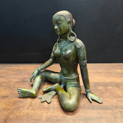 Brass Seated Nepalese Parvati Idol Green Patina Finish 1.5 Feet by vendor-unknown - Hindu Gods (View 4)